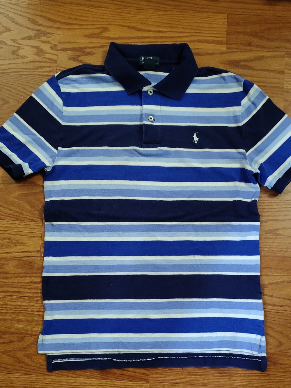 Ralph Lauren Navy and Light Blue Striped Polo Shirt Size 14-16